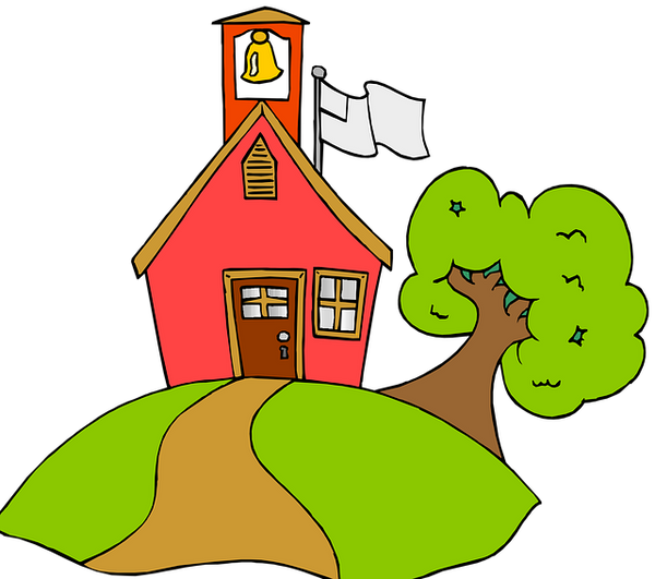 Kirche Illustration mit Baum und Fahne